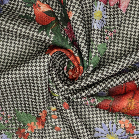 Cream Floral Houndstooth Jersey per/metre