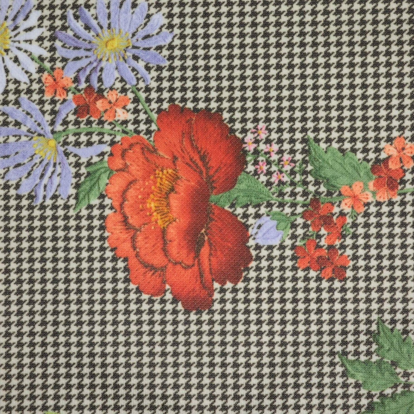 Cream Floral Houndstooth Jersey per/metre