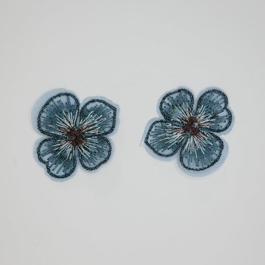 Dark Blue 4-Petal Flower Applique 2pk