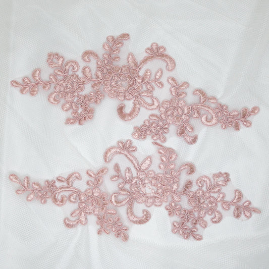 Dark Pink Flower Embroidery Lace Applique 2pk
