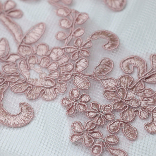 Dark Pink Flower Embroidery Lace Applique 2pk