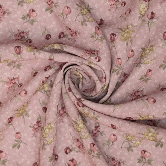 Dusky Pink Ditsy Floral Crepe per/metre