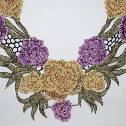 Elegant Lavender 3D-Floral Embroidered Lace Collar Applique