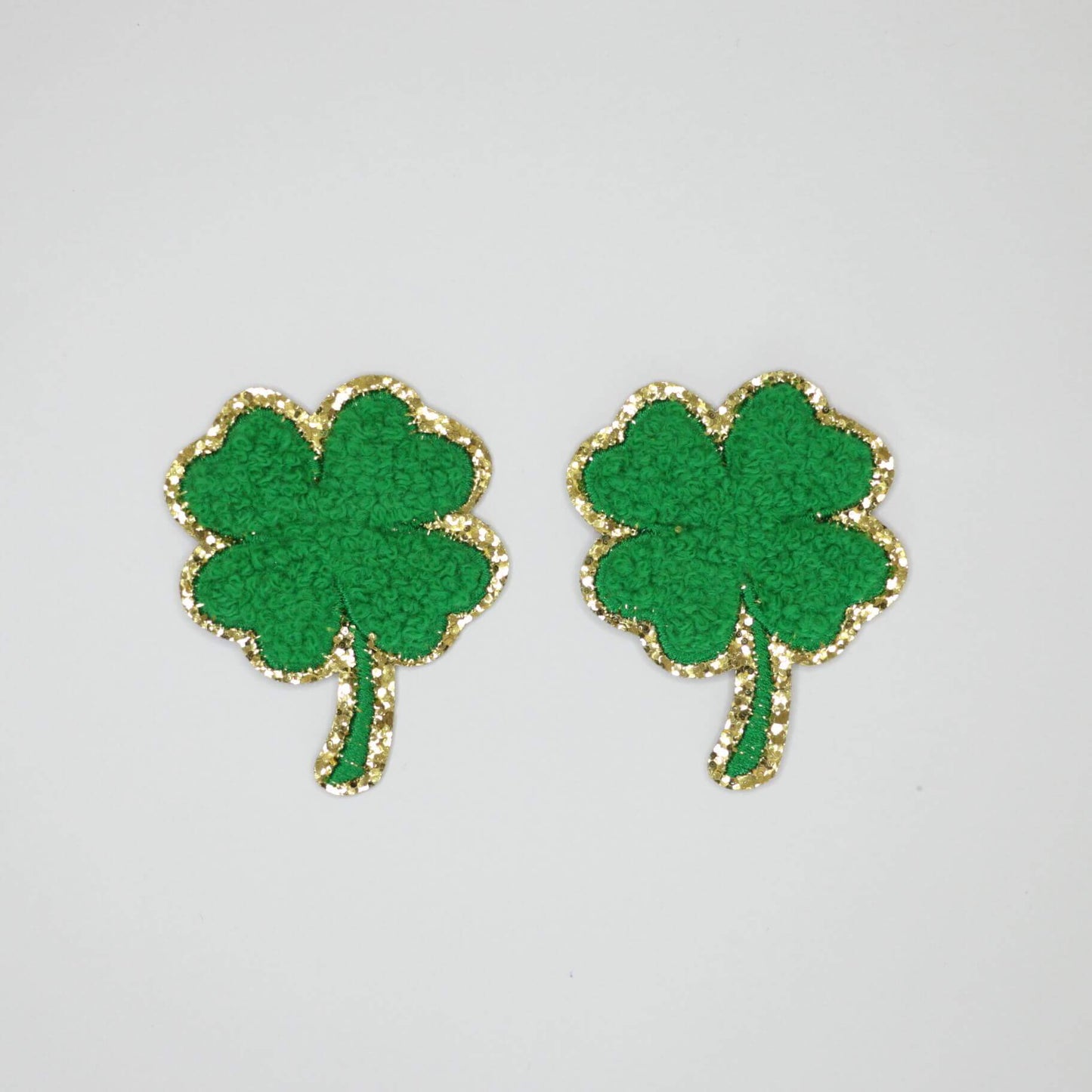 Embroidered Chenille Shamrock Sparkling Trim Iron-On Patch 2pk