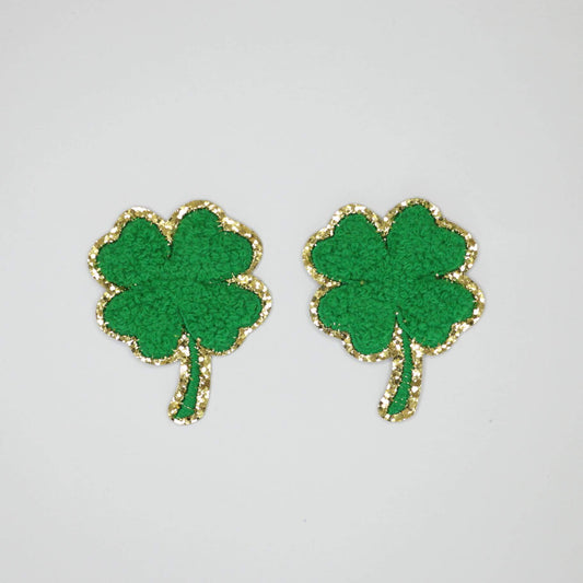 Embroidered Chenille Shamrock Sparkling Trim Iron-On Patch 2pk