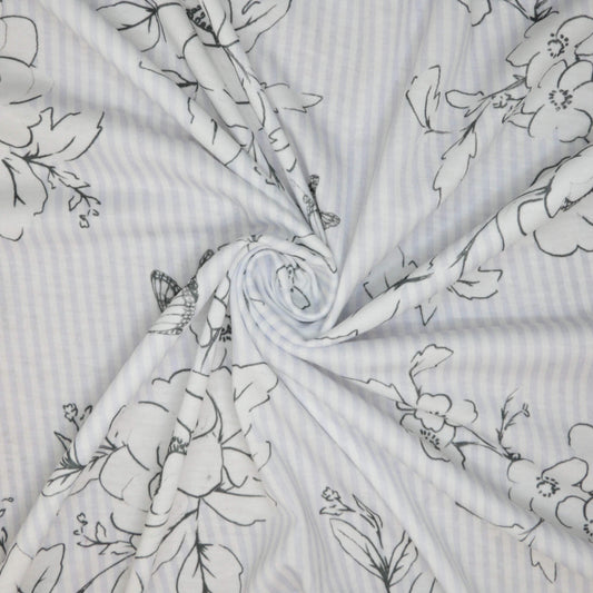 Floral Art Lilac Stripe Jersey per/metre