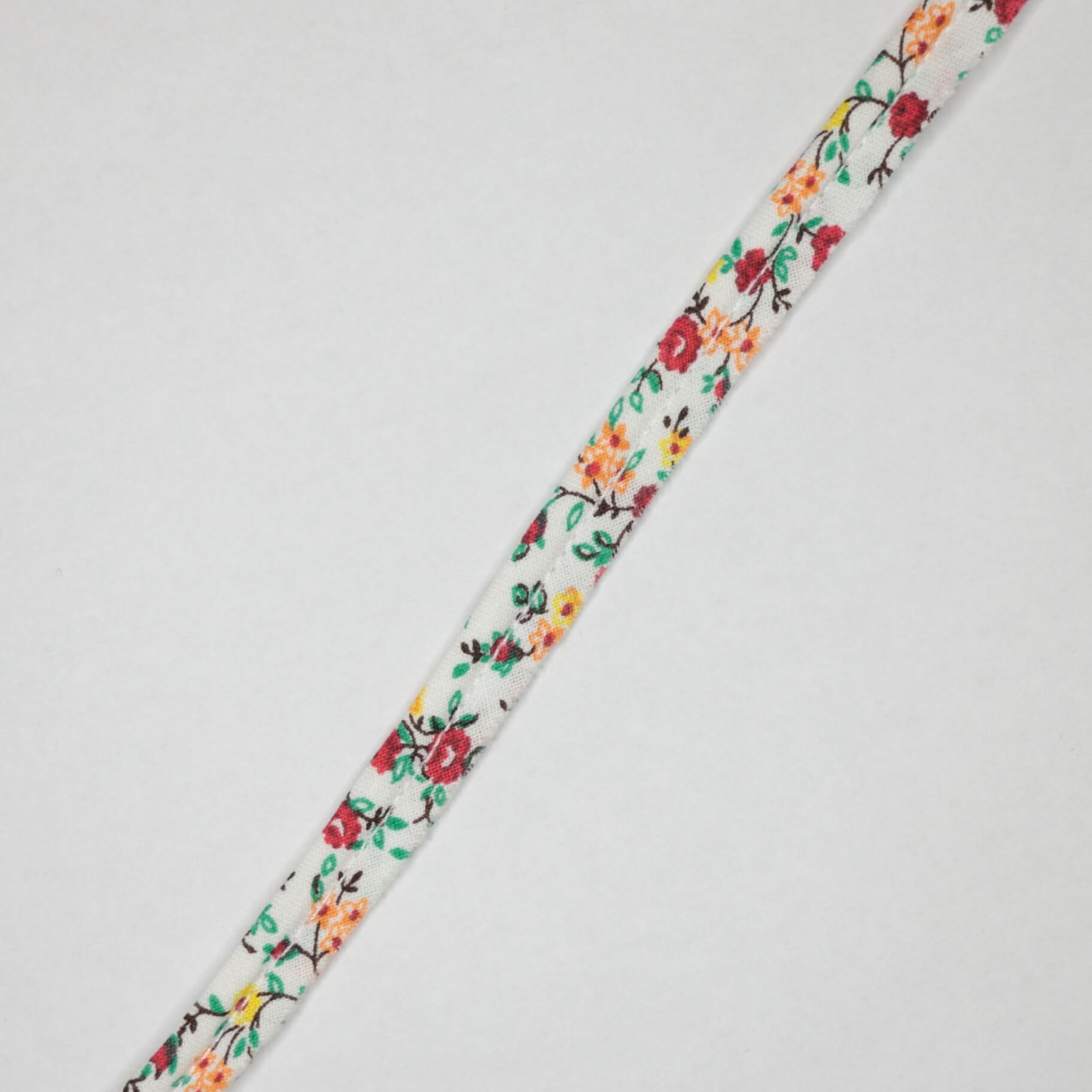 Floral-patterned ribbon on a white background