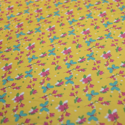 Flower & Butterfly Yellow Cotton 1m