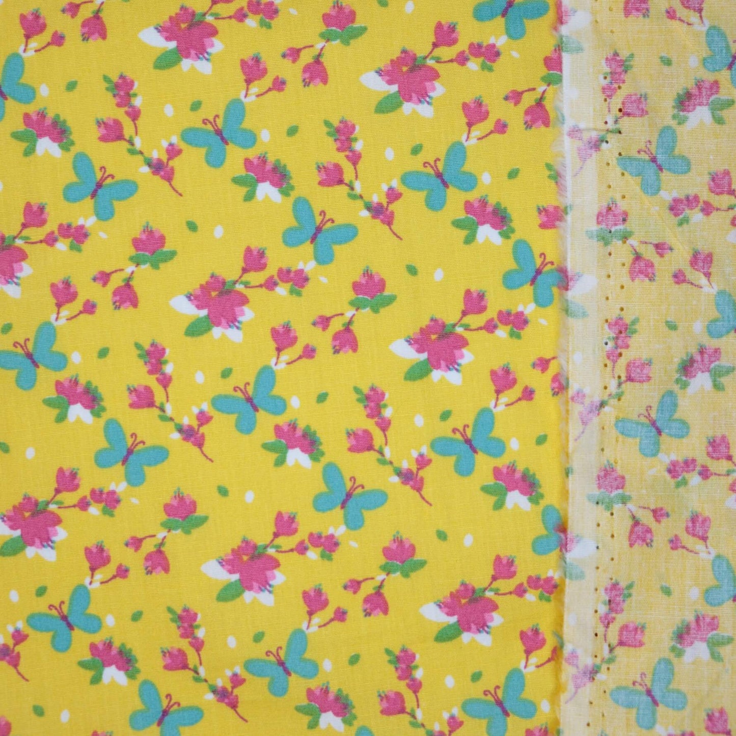 Flower & Butterfly Yellow Cotton 1m