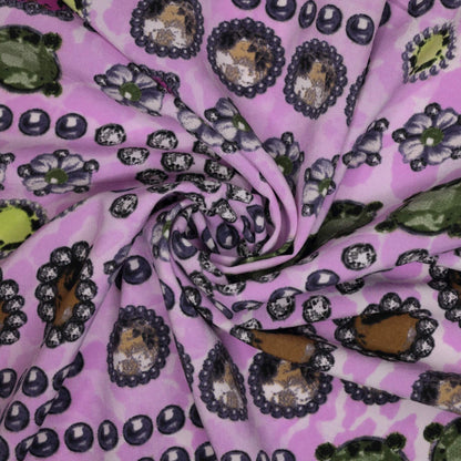 Pink Gem Print Polyester Challis per/metre