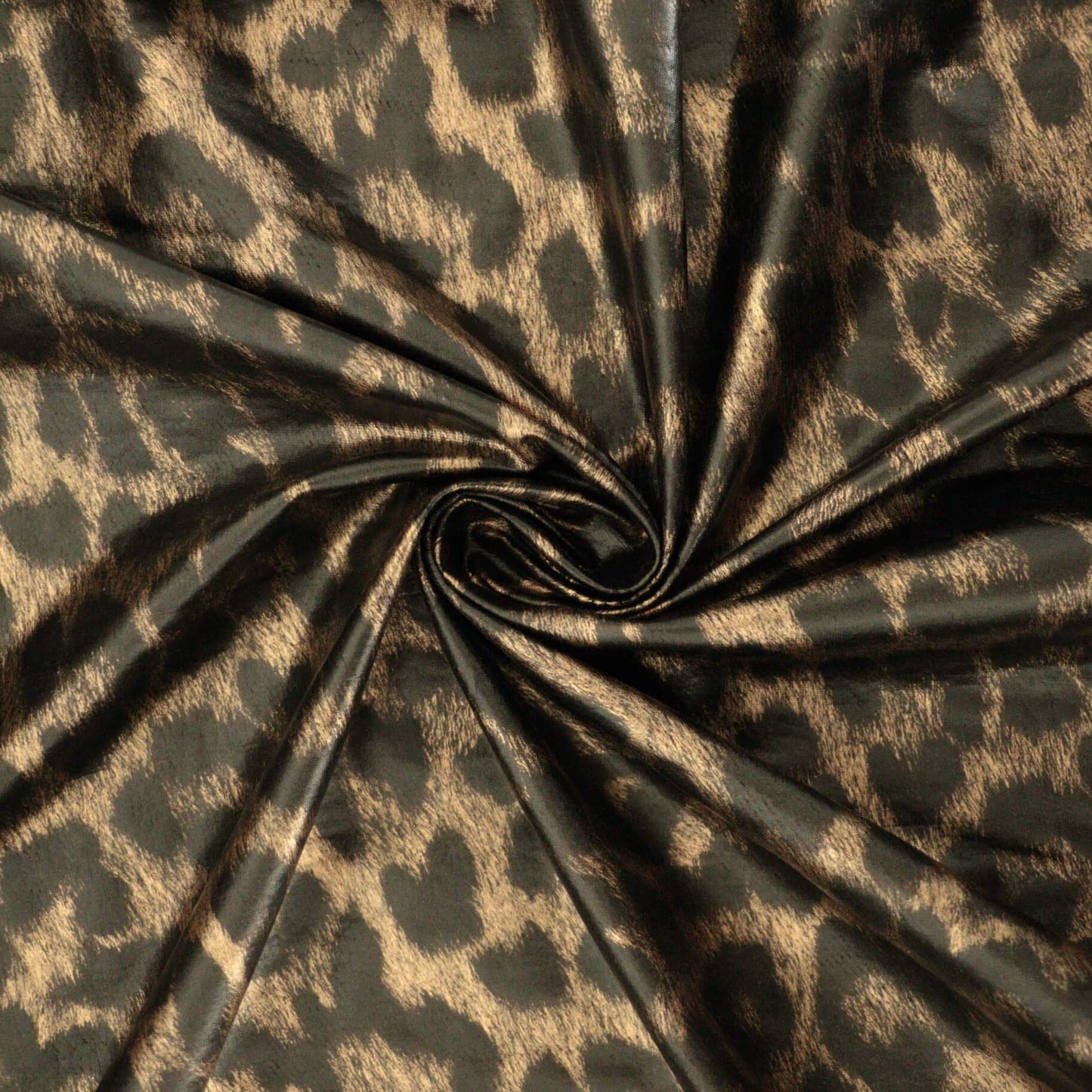 Golden Leopard Print Wet-Look Lycra Jersey per/metre