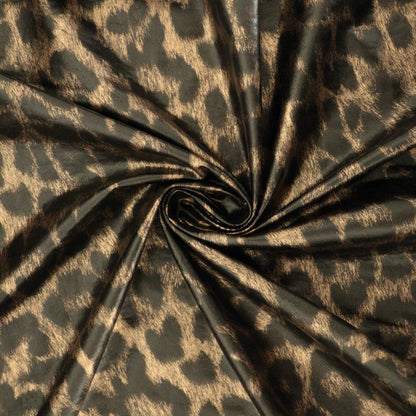 Golden Leopard Print Wet-Look Lycra Jersey per/metre