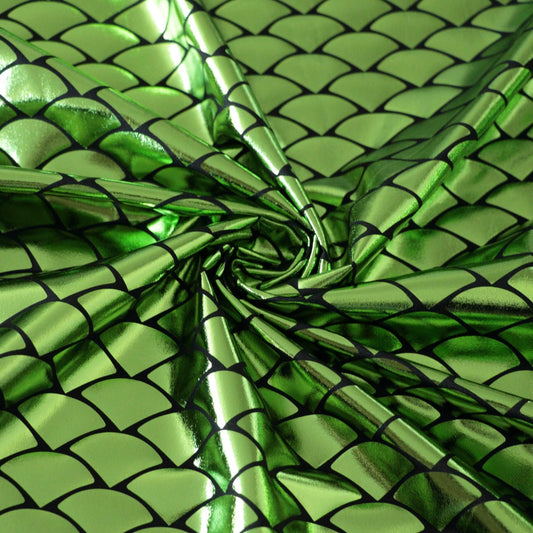Green Mermaid Foil Spandex Jersey per/metre