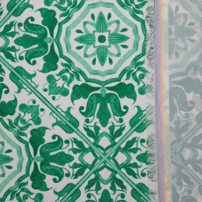 Green Tile Pattern Marocain Crepe 1m