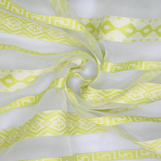 Green & White Sheer Stripe Brocade per/metre