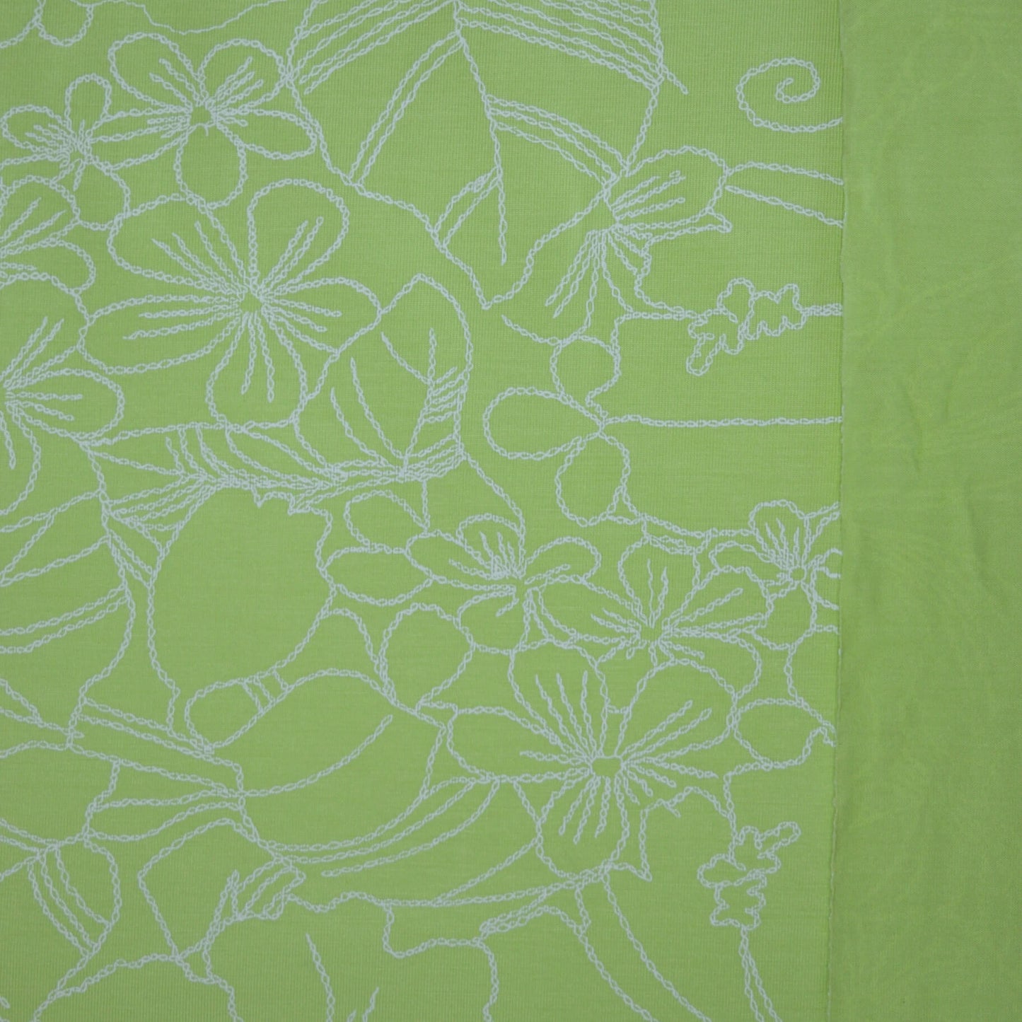 Green and White Stitch Print Floral Jersey per/metre