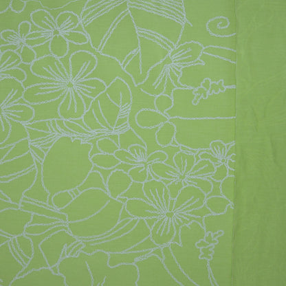 Green and White Stitch Print Floral Jersey per/metre