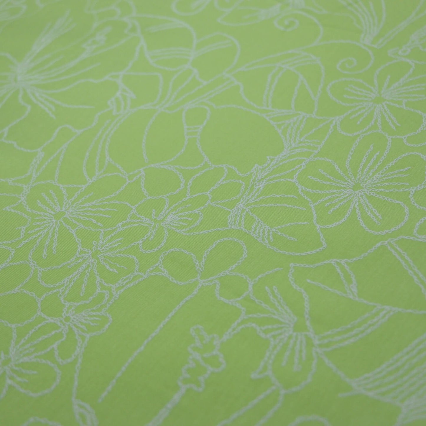 Green and White Stitch Print Floral Jersey per/metre
