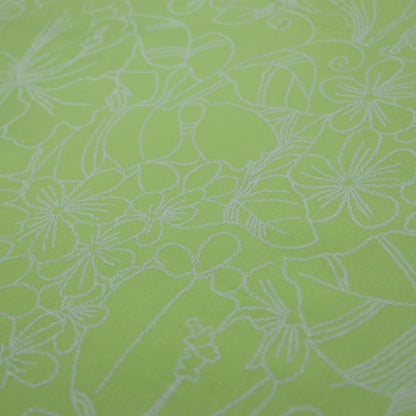 Green and White Stitch Print Floral Jersey per/metre
