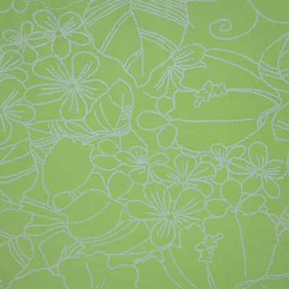 Green and White Stitch Print Floral Jersey per/metre
