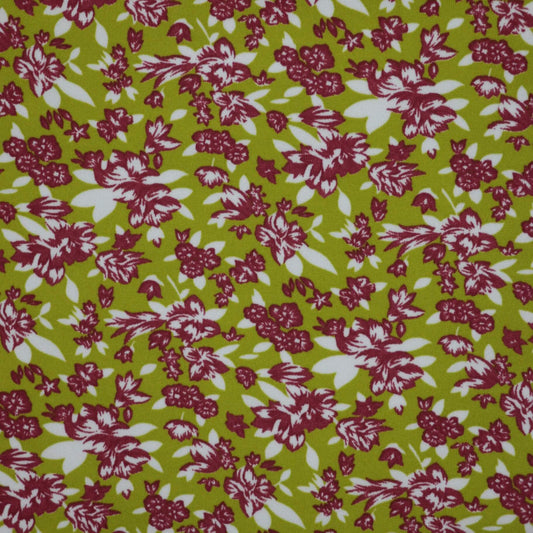 Green & Red Floral Jersey per/metre