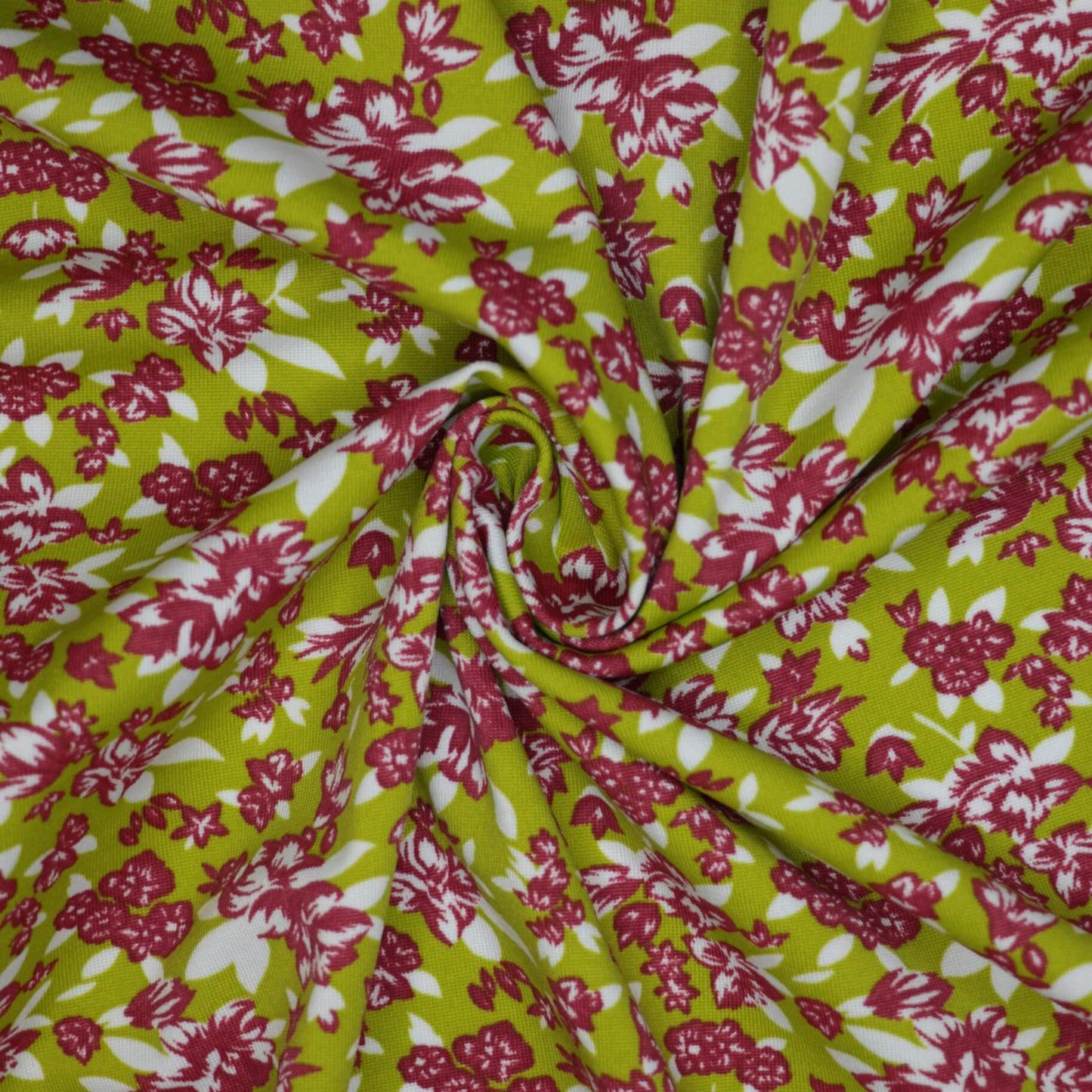 Green & Red Floral Jersey per/metre