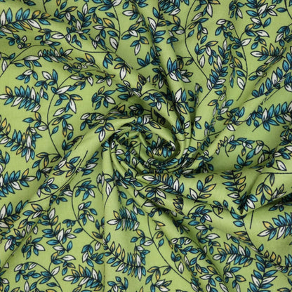 Greens Leaf Print 100% Viscose per/metre