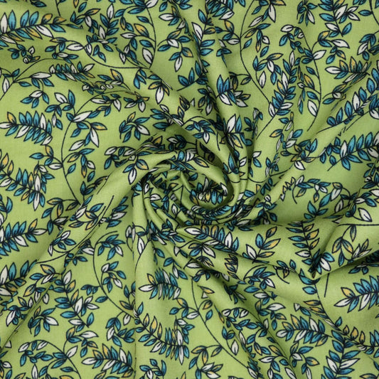 Greens Leaf Print 100% Viscose per/metre