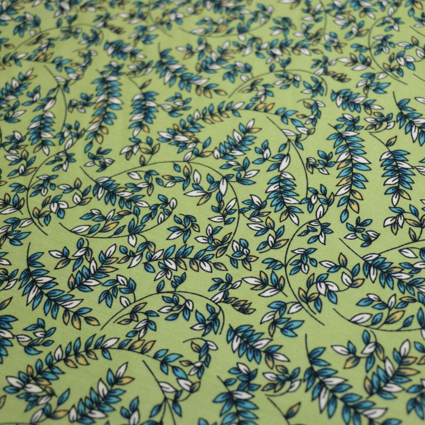 Greens Leaf Print 100% Viscose per/metre