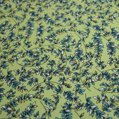 Greens Leaf Print 100% Viscose per/metre