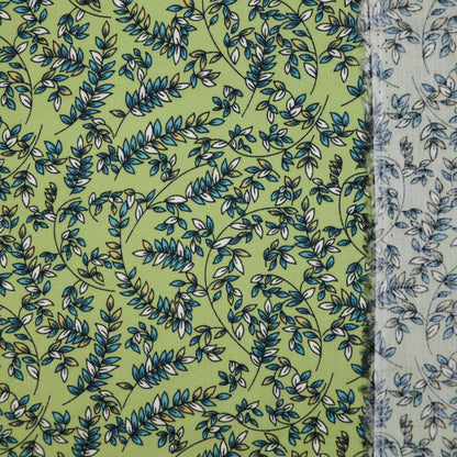 Greens Leaf Print 100% Viscose per/metre