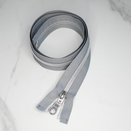 Grey Zipper 80cm - Silver Drop Shape Zipper Pull
