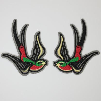 Grey Embroidered Birds Iron-On Patches 2pk