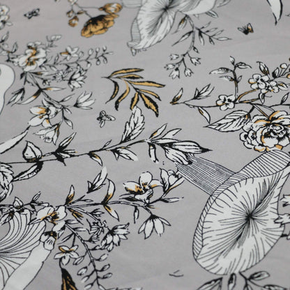 Floral and botanical pattern on a gray background