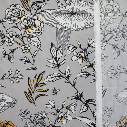 Floral and leaf pattern on a gray background