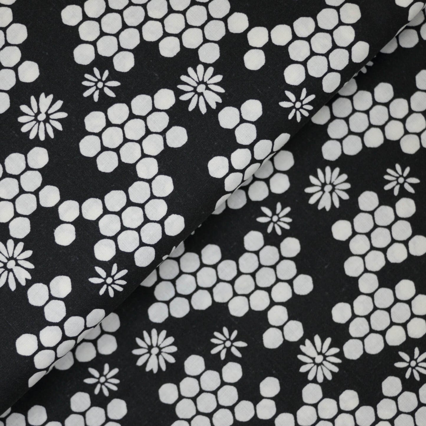Honeycomb Print Black 100% Cotton