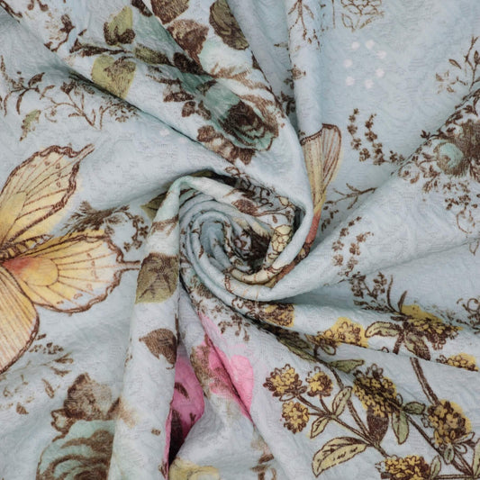 Light Blue Butterfly Paisley Jacquard Knit per/metre