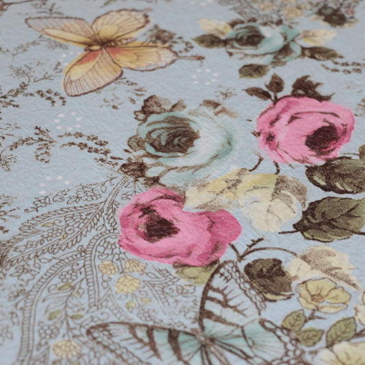 Light Blue Butterfly Paisley Jacquard Knit per/metre