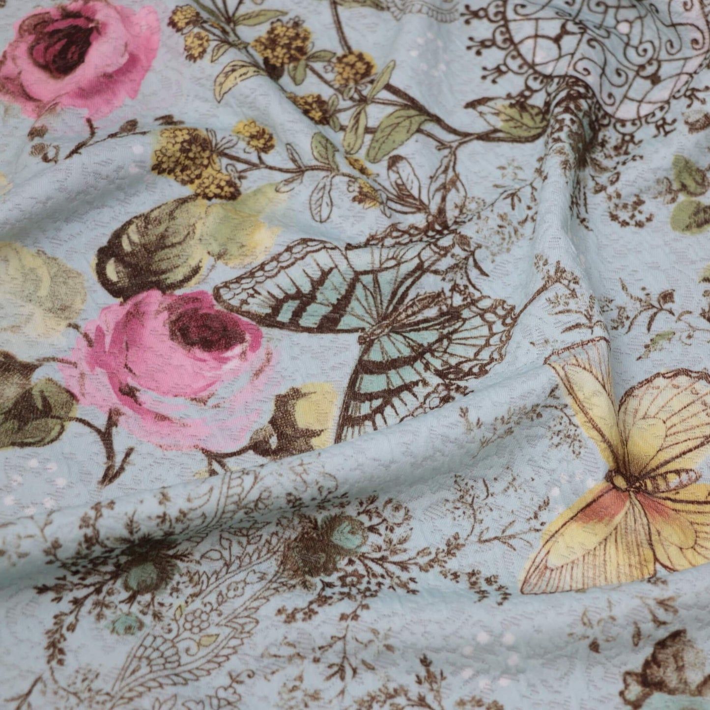 Light Blue Butterfly Paisley Jacquard Knit per/metre