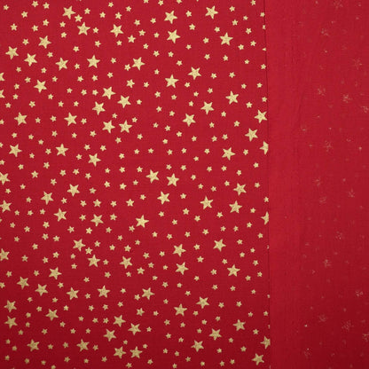 Metallic Small Gold Stars Red 100% Cotton 1m