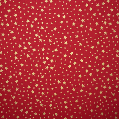 Metallic Small Gold Stars Red 100% Cotton 1m