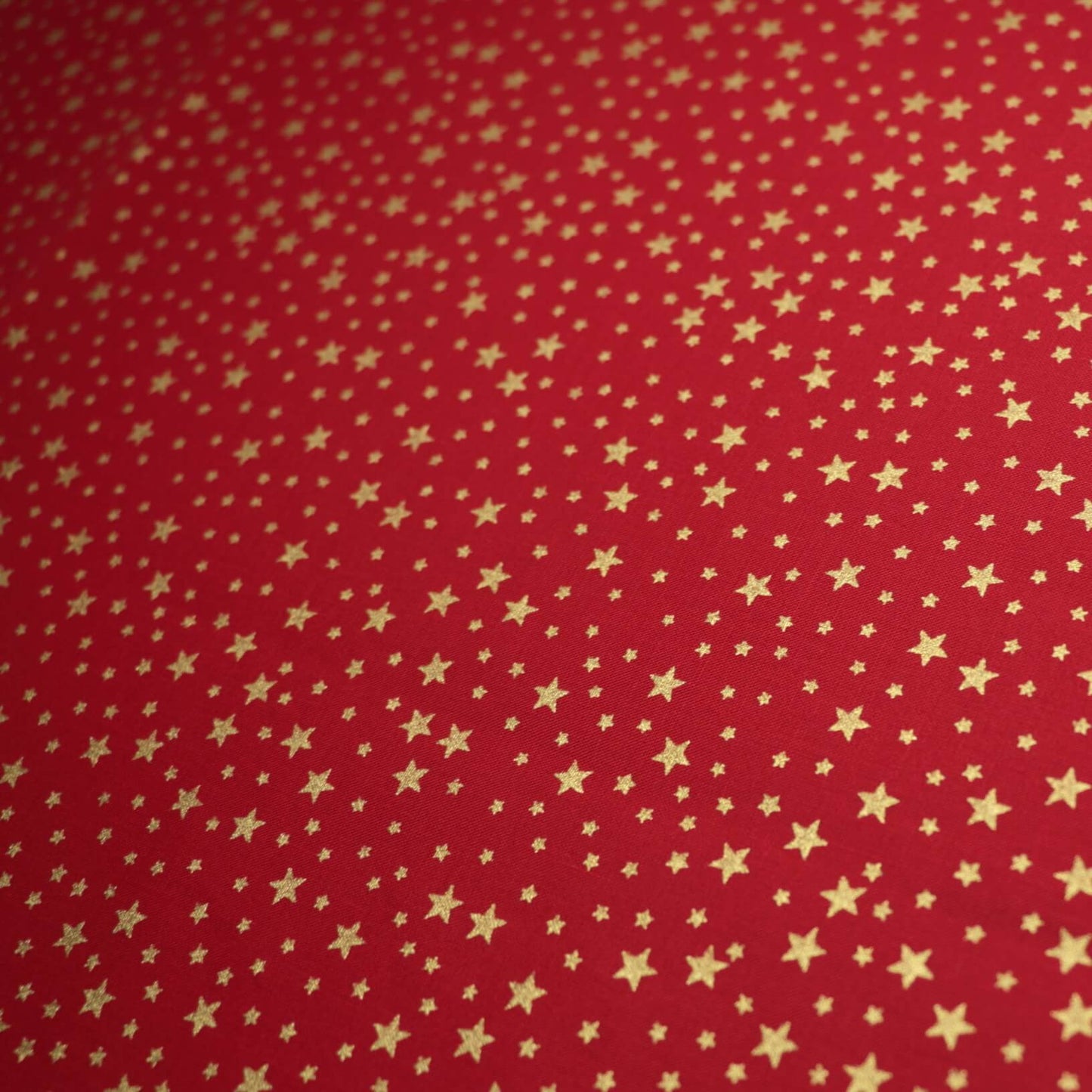 Metallic Small Gold Stars Red 100% Cotton 1m