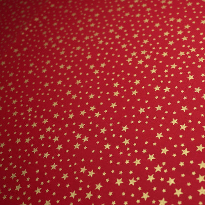 Metallic Small Gold Stars Red 100% Cotton 1m