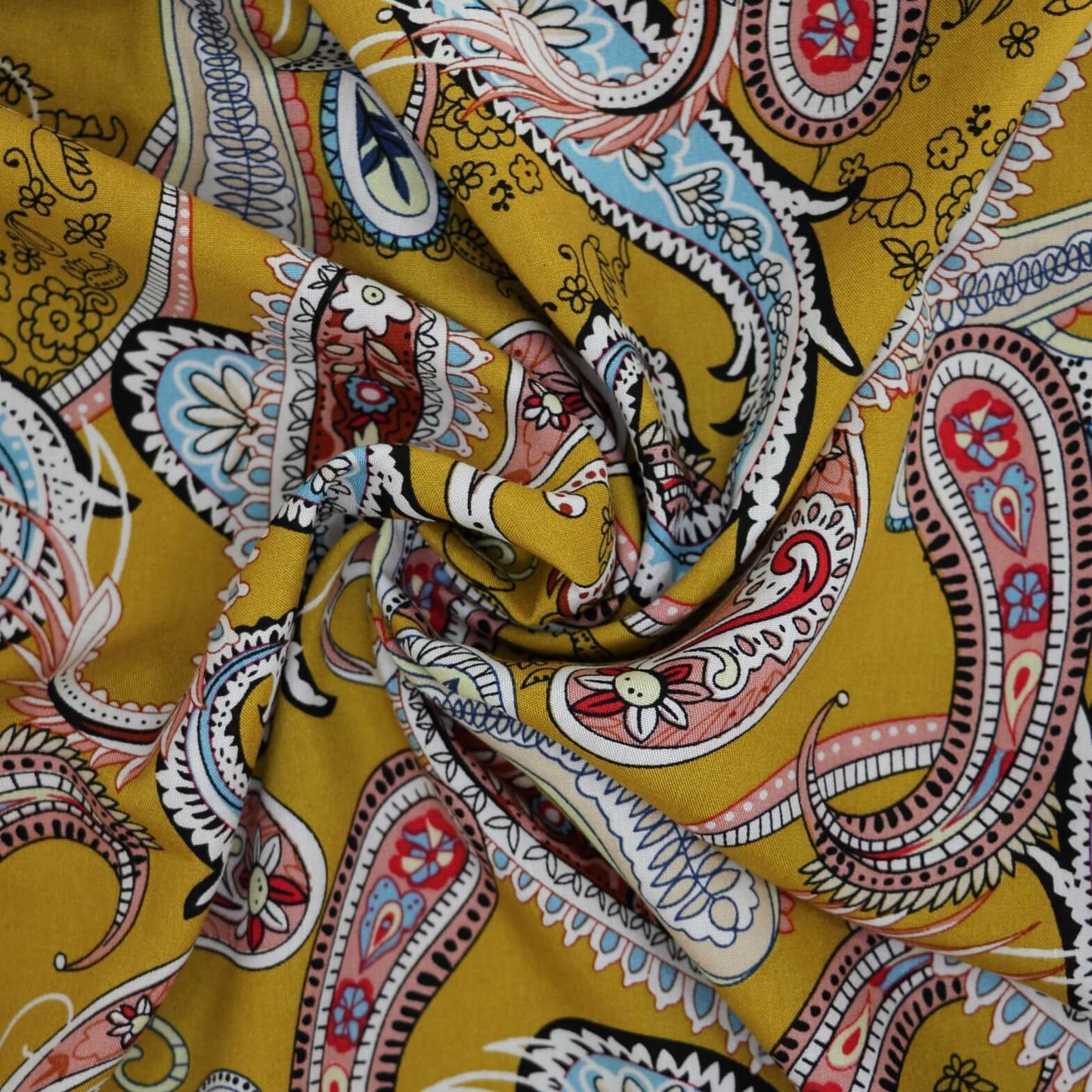Mustard Paisley Viscose per/metre