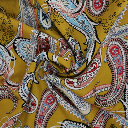 Mustard Paisley Viscose per/metre