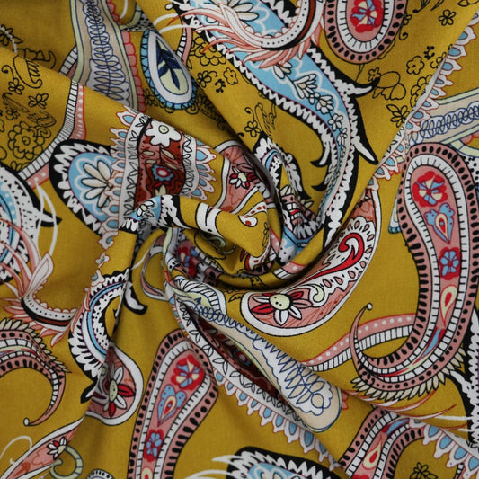 Mustard Paisley Viscose per/metre