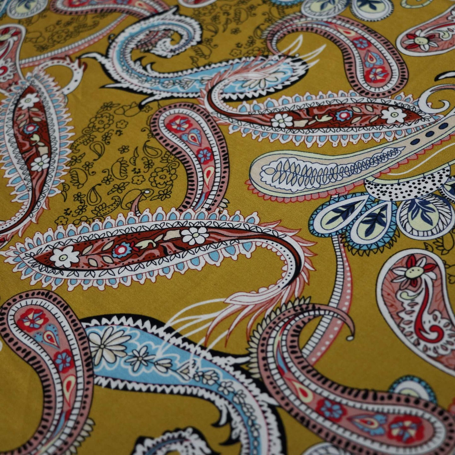 Mustard Paisley Viscose per/metre