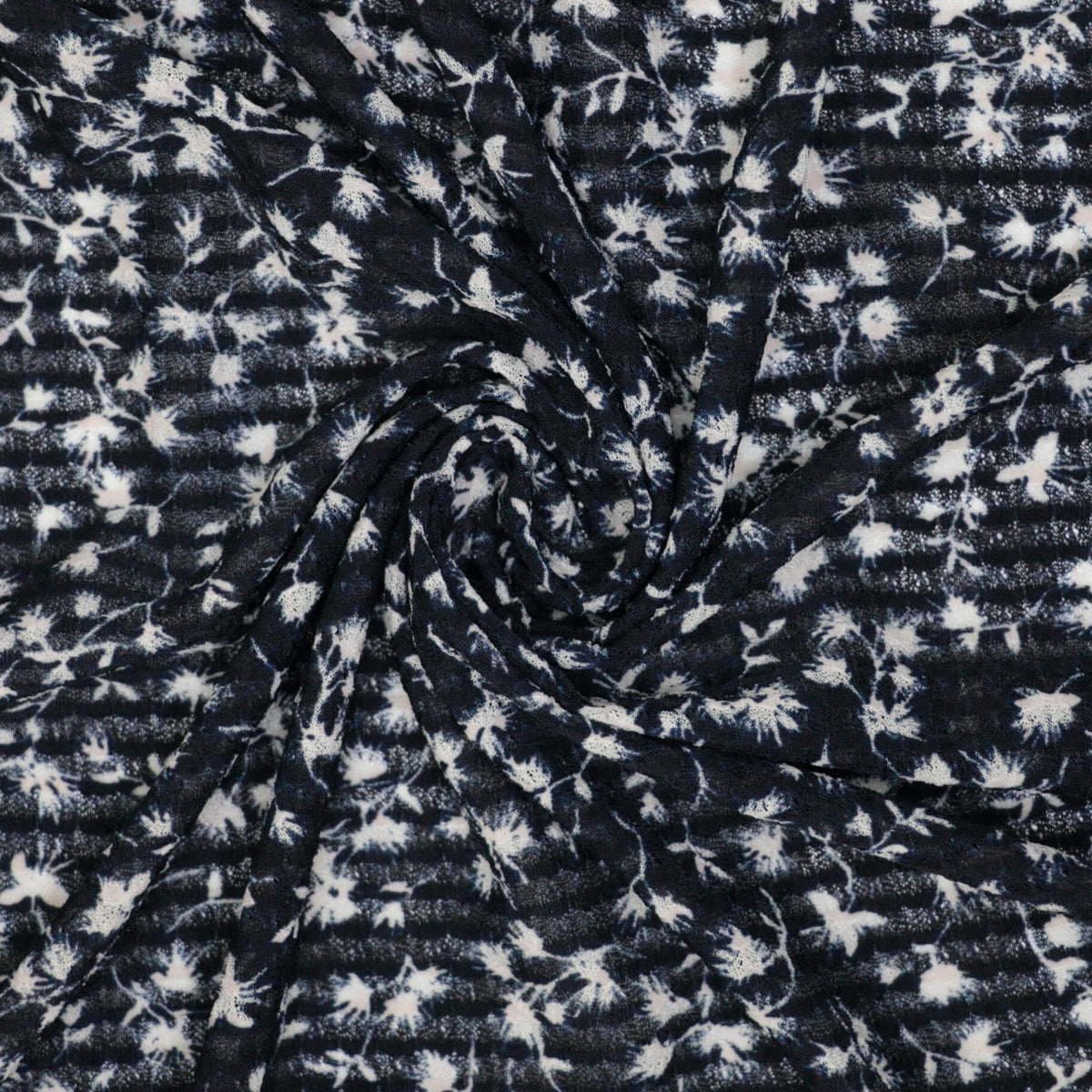 Navy Ditsy Bubble Crepe per/metre