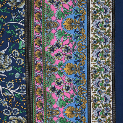 Navy Floral Border Print Viscose per/metre