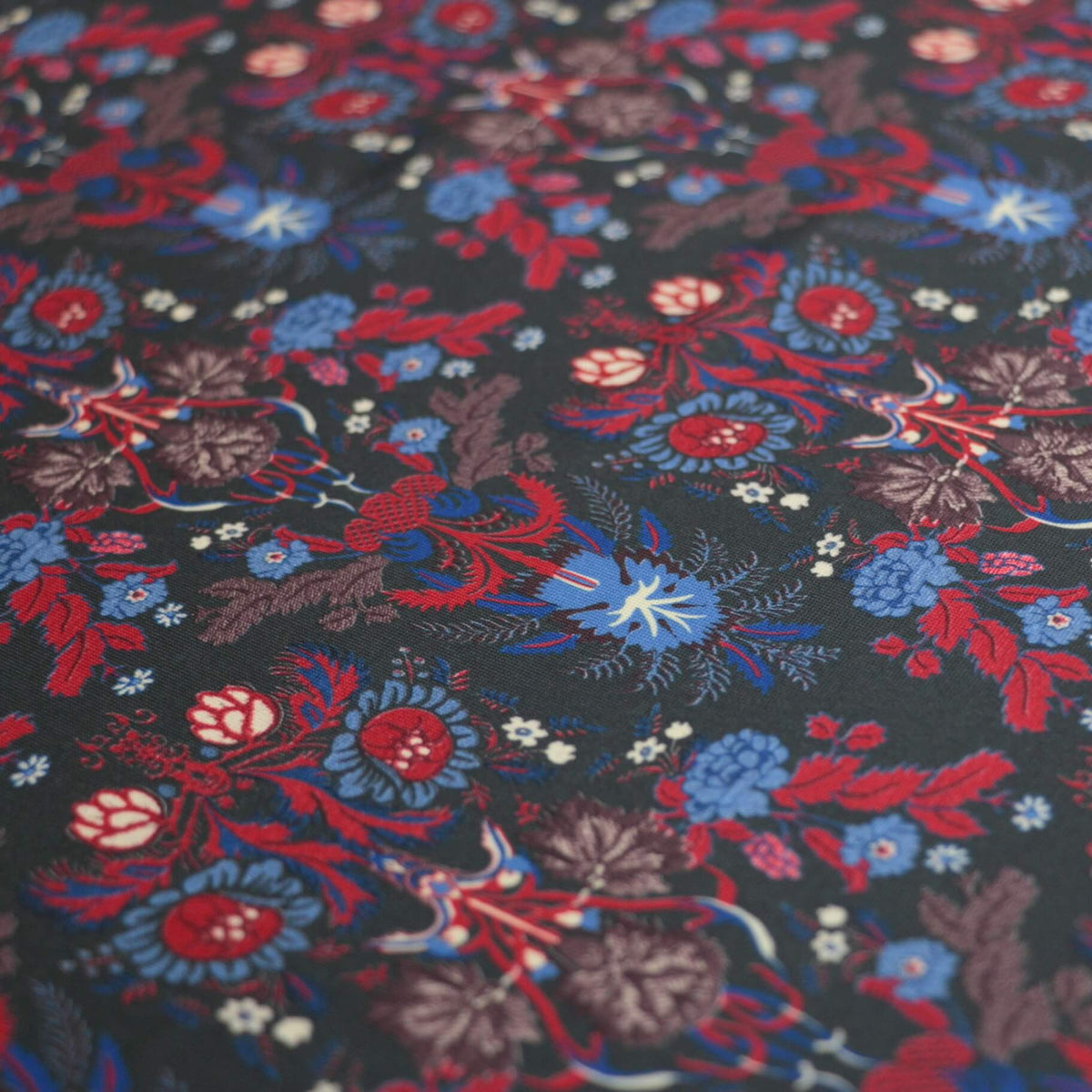 Navy Folk Floral Print ITY per/metre